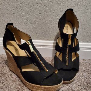 Michael Kors Womens Berkley Canvas Slingback Wedge Sandals